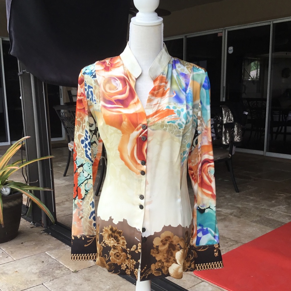 Elegant Multicolored Satin Couture Custom Blouse